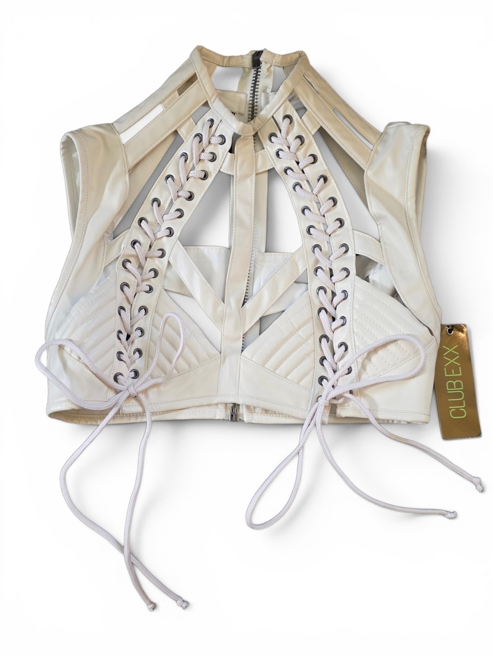 NEW CLUB EXX Rude Awakening   Lace-Up Cage Bra Crop Top Size Small